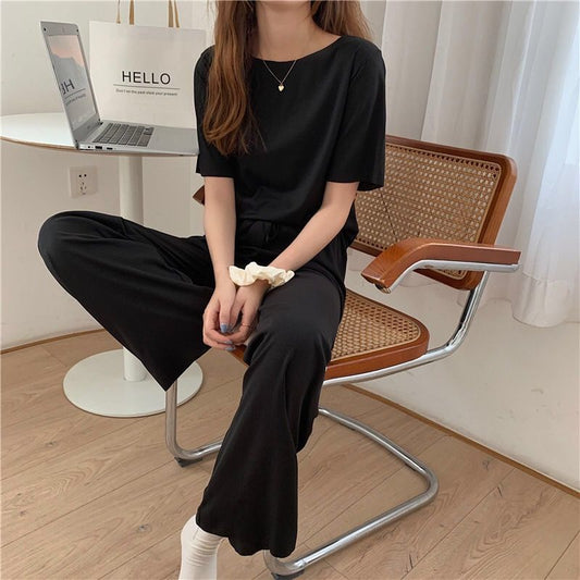 Spring And Summer New Ice Silk Soft Suit Outer Shorts Trousers Home Wear Two-piece Suit