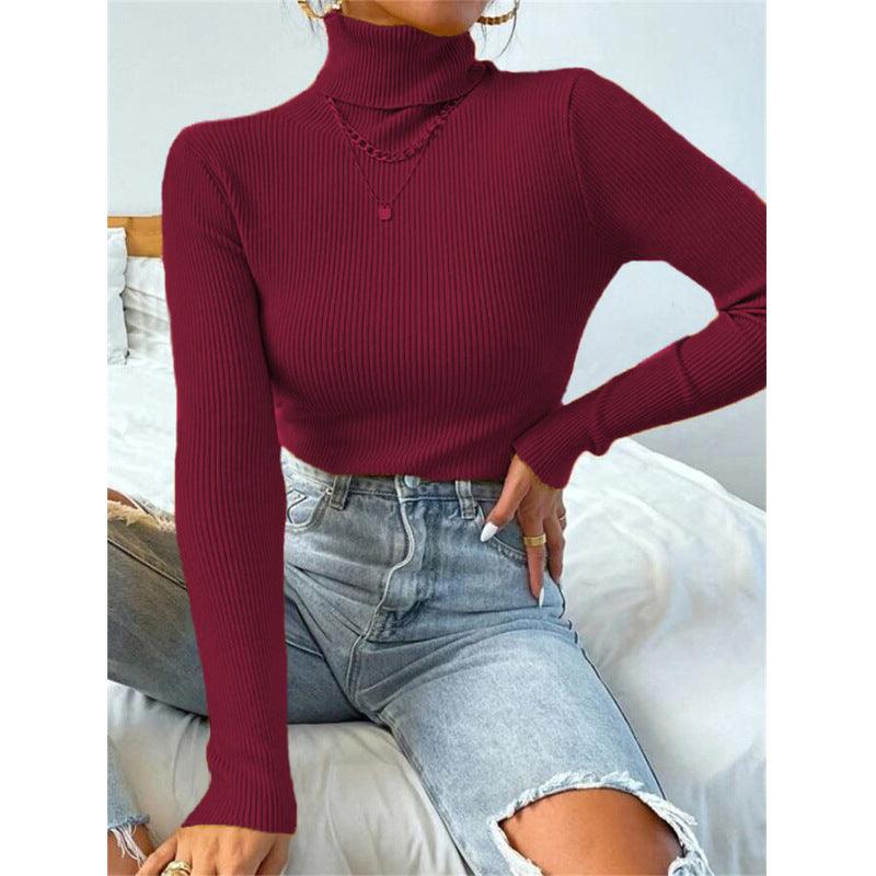 New European And American Women's High Neck Sweater Pullover Knitted Top
