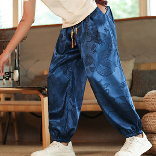 Men's Chinese Style Dragon Print Lantern Harem Pants