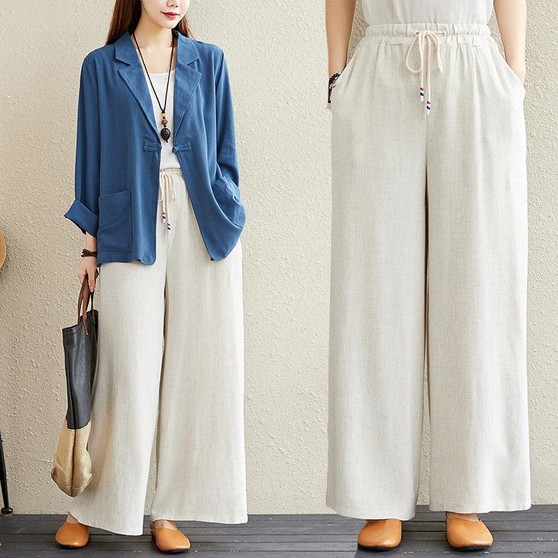 Hemp Rope Elastic Waist Wide leg Trousers