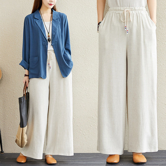 Hemp Rope Elastic Waist Wide leg Trousers