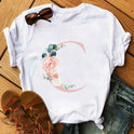 Letter Flower Women INS26 Letter Flower Print Casual T-shirt