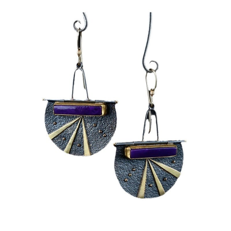 Europe And America Creative Lock-shaped Purple Opal Earrings