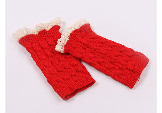 Women's Warm Lace Lengthened Knitted Half-finger Gloves