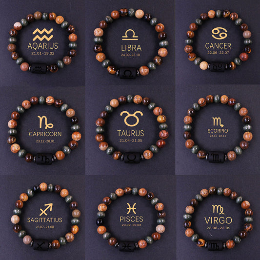 Twelve Constellation Couple Bracelet Tigereye Handmade Bracelet Shooter