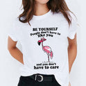 Cat Flamingo Round Neck Print T-shirt Short Sleeve Women's Clothing