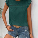 Round Neck Lace Solid Color Ruffled Short Sleeve