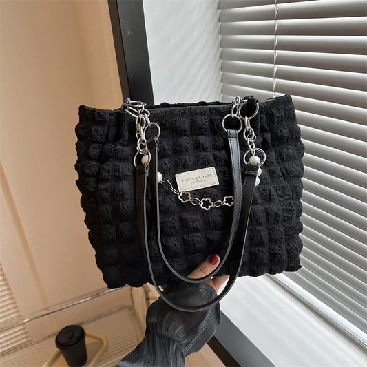 Simple Pleated Shoulder Bag Female Underarm Bag Commuter Tote