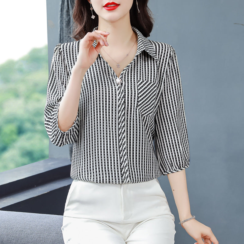 Striped Chiffon Shirt Women's Clothes