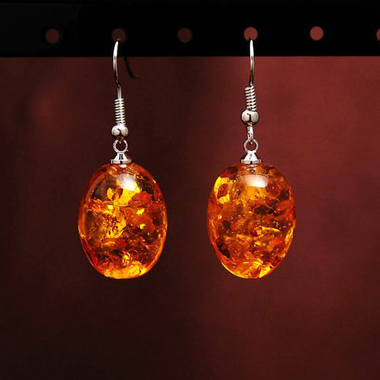 Fashion Retro Oval Explosion Amber Earrings