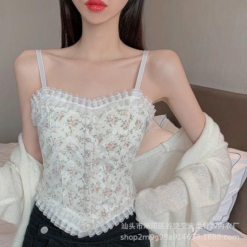 Women's Lace Sling Vest With Chest Pad Top