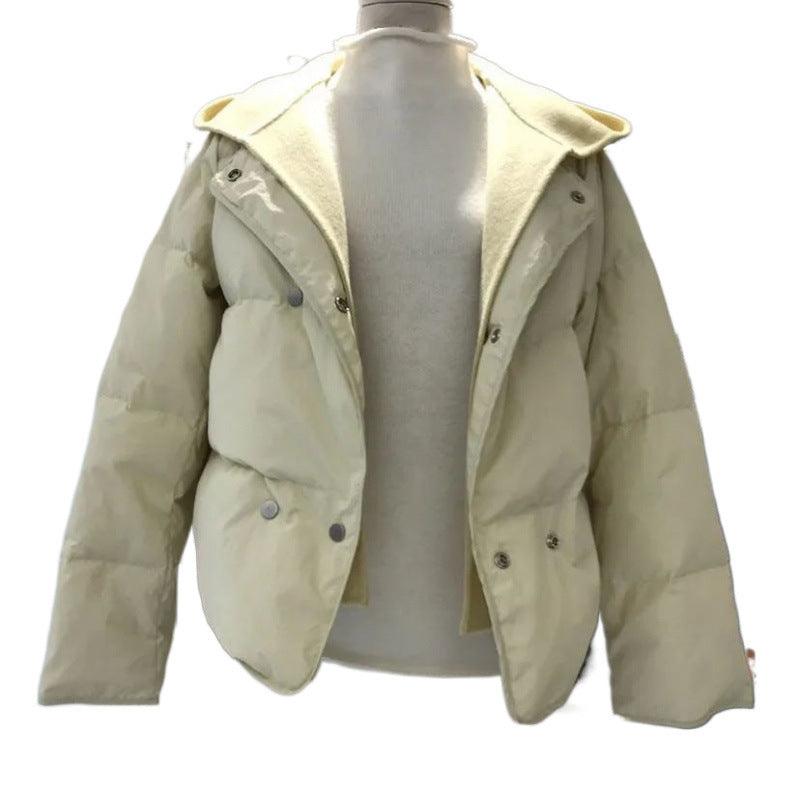 All-matching Woolen Hooded Stitching Long Sleeve Fake Two Pieces Thermal Cotton-padded Coat