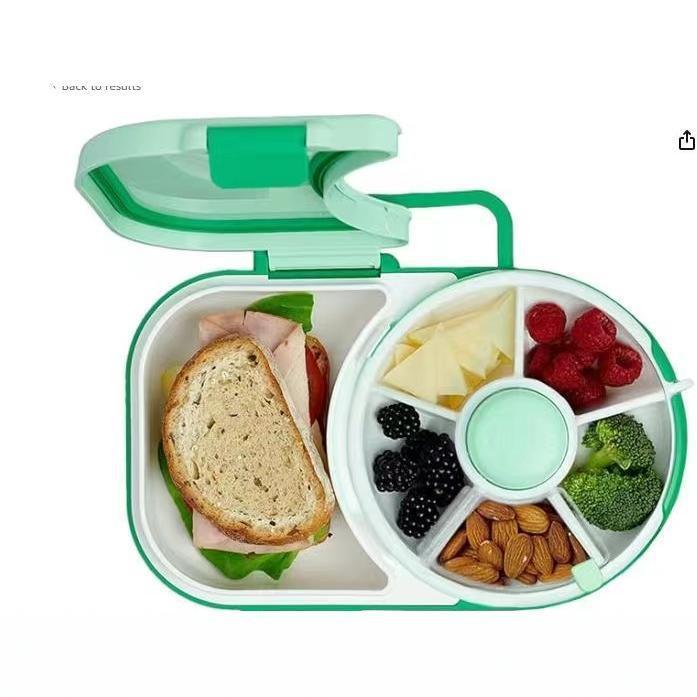 Children Snack Storage Box With Lid Rotating Fruit Plate Seal