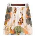 Plus Size Home Printed Bow Cotton Silk Shorts