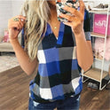 Women's New Shirt Plaid Printed V-Neck Short-Sleeved Shirt T-Shirt Women