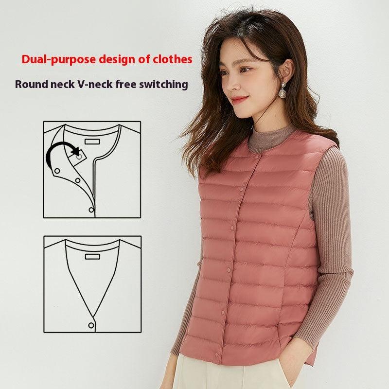 Women's Liner Waistcoat Lightweight Vest Down Jacket Round Neck Thin Lightweight