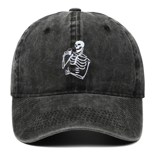 Skull Tea Embroidery Baseball Vintage Distressed Washing Cap