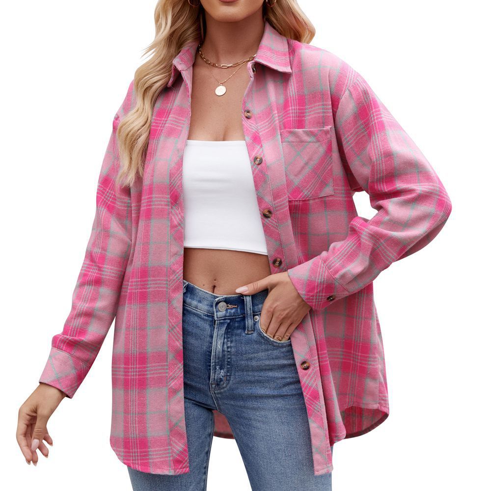 Women's Casual Fashion Hot Girl Loose Plaid Shirt