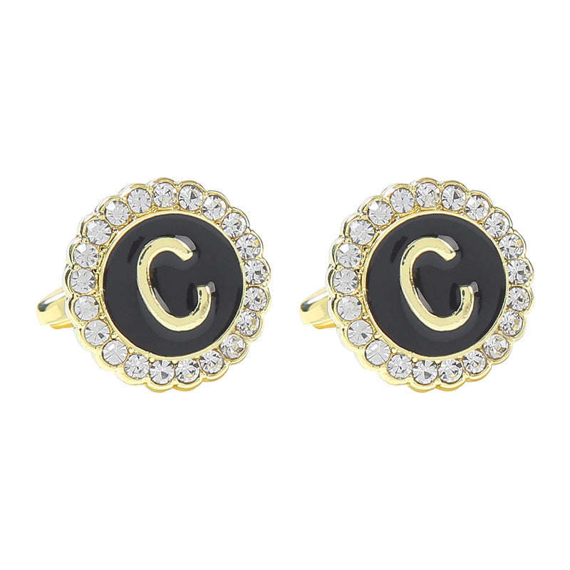 Round Diamond French Cufflinks Men's 26 Letters