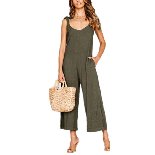 Women's wide-leg strap casual pants