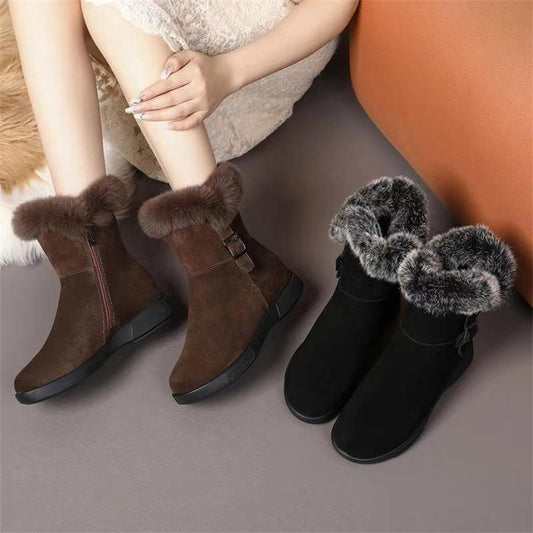 Retro Warm Winter Fleece-lined New Flat Ankle Boots Non-slip Fluffy Cotton Shoes