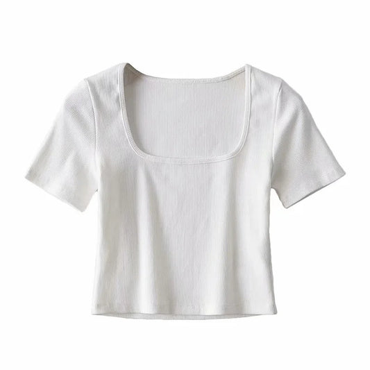 Summer Cropped Square Neck T-shirt Women