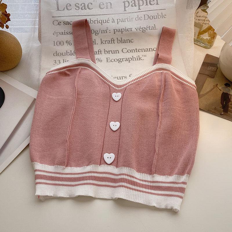Sweet Wind Love Button Short Cropped Knitted Vest Women