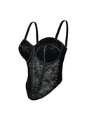 Mesh Camisole Low Cut Contrast Color Cinched Waist Slim-fit Breathable Body Shaping Fishbone Corset