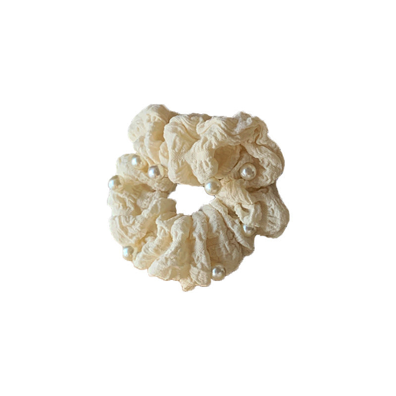 Pleated Seersucker Cream Pearl Large Intestine Ring