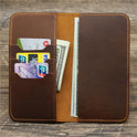 1082 Men's Leather Crazy Horse Leather Long Wallet Card Holder Air Ticket Check Bag