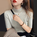 Solid Color Early Autumn Mock-neck Mid-length Sleeve Tight Bottoming Shirt For Women