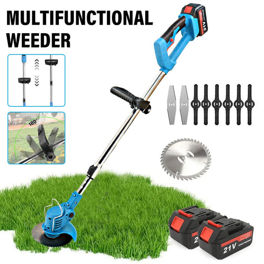 2 Battery Electric Cordless Grass Trimmer Strimmer Garden Edger Cutter & Charger