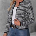 Casual Cardigan Long Sleeve Houndstooth Short Women's Coat