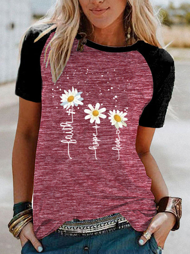 Three Little Daisies Print Short-sleeved T-shirt