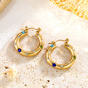 Stainless Steel Inlaid Color Diamond Round Ring Earrings Simple