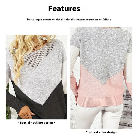 Round Neck Contrast Color Bottoming Shirt Pullover Casual Sweater