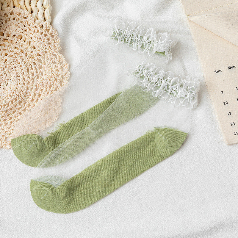 Women's Fashion Pearl Crystal Lace Socks