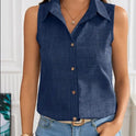 Sleeveless Button Front Blouse, Casual Collar Blouse For Spring & Summer, Women's Clothing