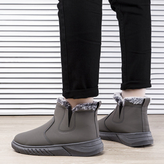 Winter Snow Boots Men V Cutout Shoes With Plush Ankle Boots