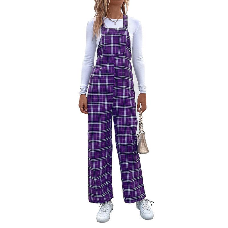 Plaid Spaghetti Straps Casual Jumpsuit Women's Clothing