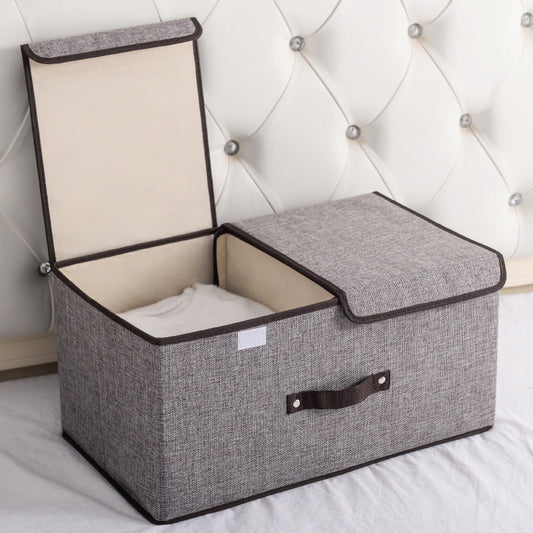 Cotton And Linen Fabric Double Lid Storage Box Foldable