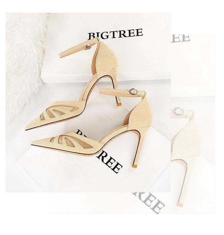Low-cut Pointed Toe Nightclub Mesh Hollow-out Strap Sandals