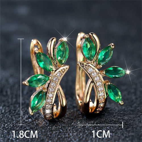 Water Drop Flower Shape Green Zircon Earrings