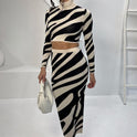 Top Striped Slim-fit Sheath Skirt Knitting Suit