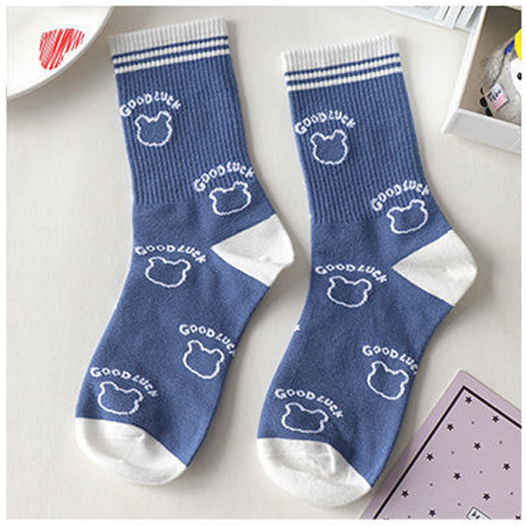 Women's Cute Cartoon Bear Thin Mid-calf Length Socks