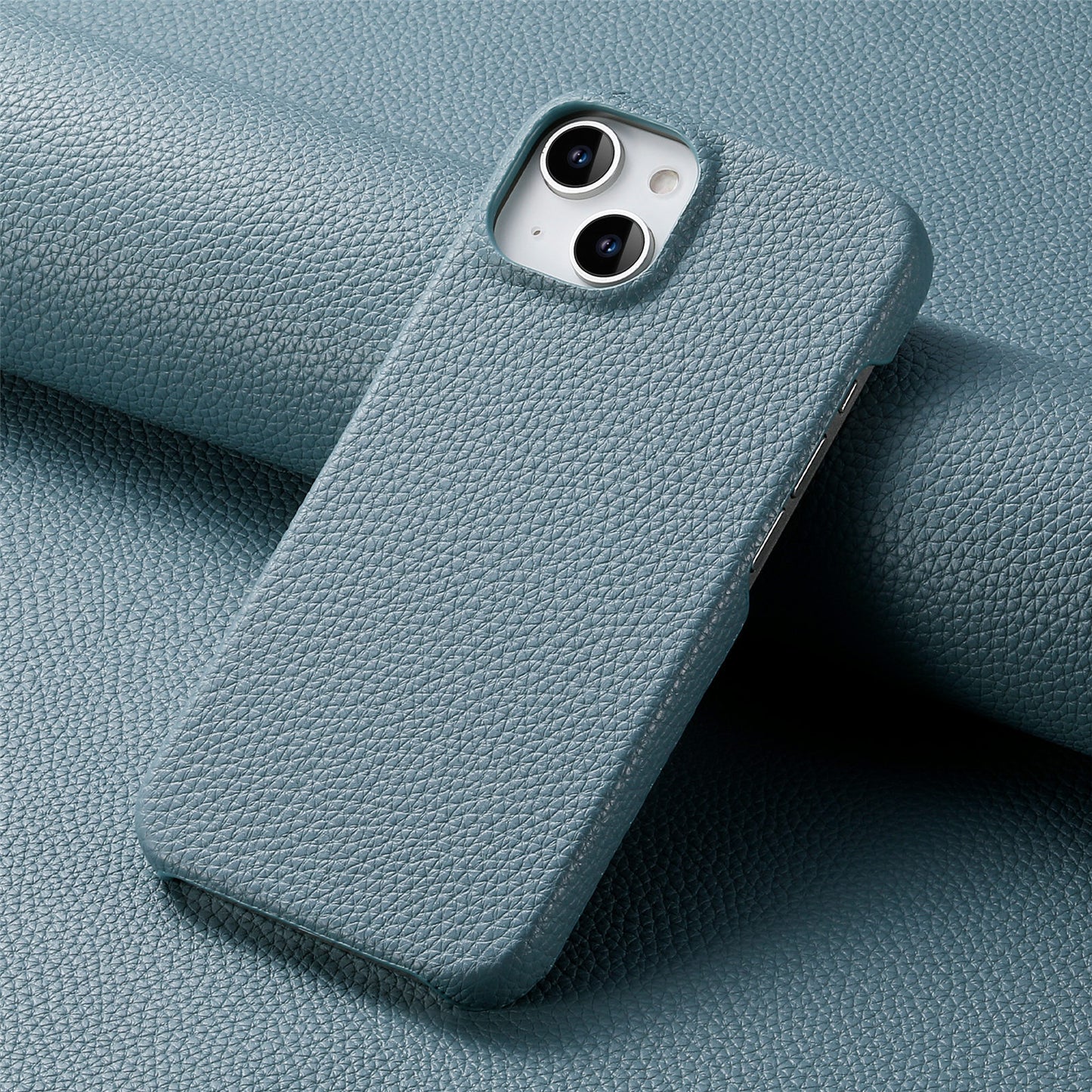 Solid Color Simple Litchi Grain Plain Leather Phone Case