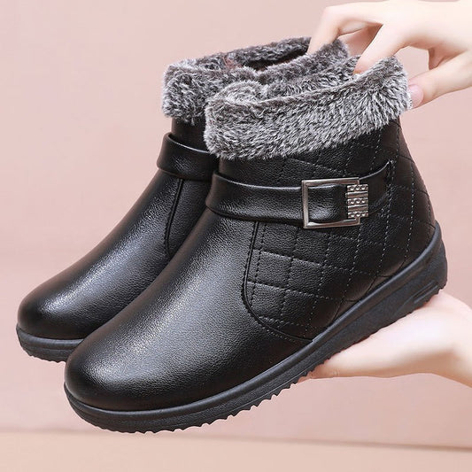 Cotton Plus Velvet Warm Booties Flat Leather Shoes