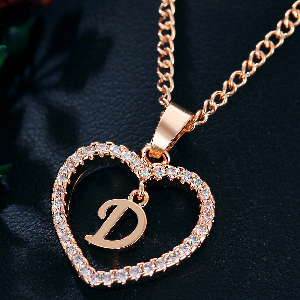 26 Letters Heart-shaped Zircon Pendant Necklace Stainless Steel Gold Color Chains Jewelry Birthday Gift For Women