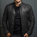 Men's Stand Collar Motorcycle Leather Jacket