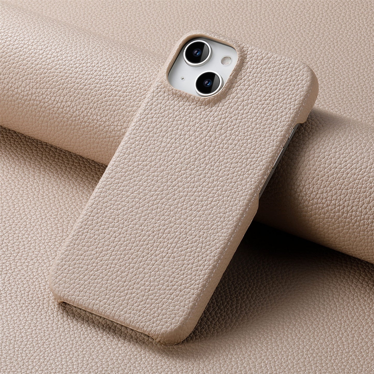 Solid Color Simple Litchi Grain Plain Leather Phone Case